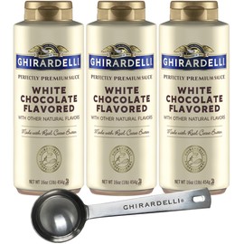 Ghirardelli White Chocolate Sauce Squeeze Bottles 16 oz (Pack of 3) with Ghirardelli Stamped Barista Spoon