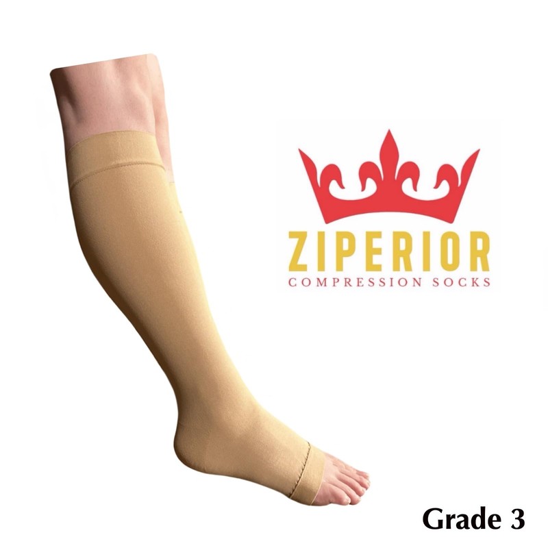 Ziperior Open Toe Inside Leg Calf Zipper 30-40 mmHg Grade