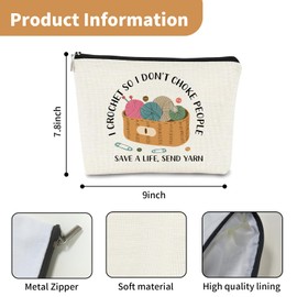 JFEHBFL Crochet Gifts Makeup Bag for Knitters, I Crochet So I Don't Choke People Save A Life Send Yarn Cosmetic Pouch, Knitting Present for Women Crochet Lovers
