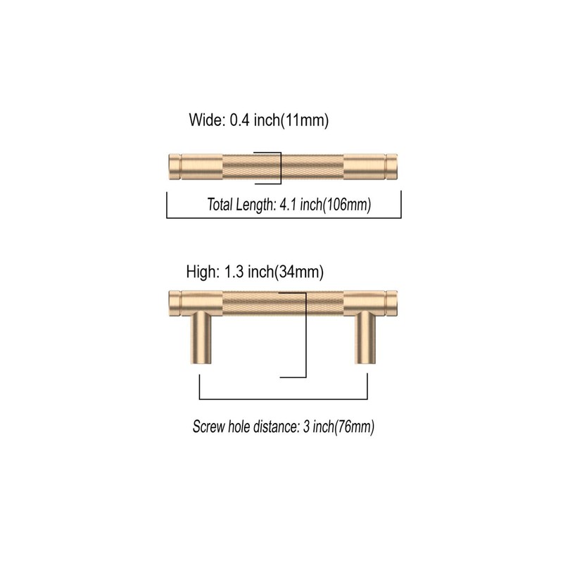 9BUILD 10 Pack Knurled Cabinet Pulls 3 Inch Brushed Brass