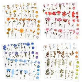 NESSCCI Pressed Flower Themed Stickers (Assorted 240 Pieces,12 Sheets) Scrapbook Supplies,Stickers for Journaling,Dried Floral Resin Stickers,Scrapbook Stickers,Junk Journal Stickers,Laptop Stickers