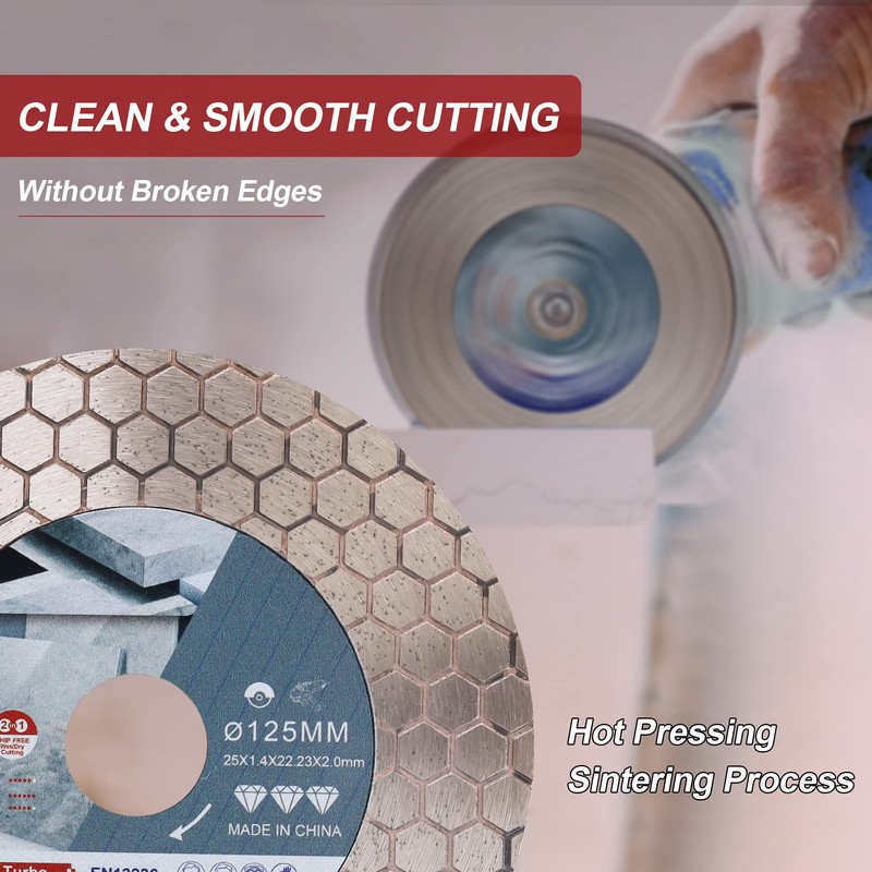 HERZO Diamond Cutting Disc 125 mm, Double-Sided for Cutting and