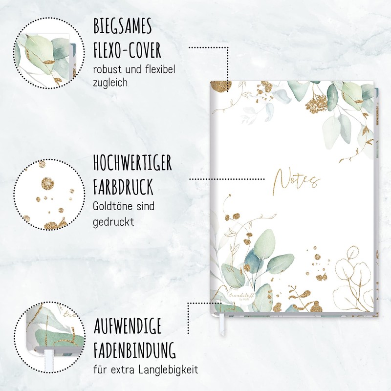 Trendstuff by Häfft Notebook A5 Squared [Gold Leaf] 124 Pages,