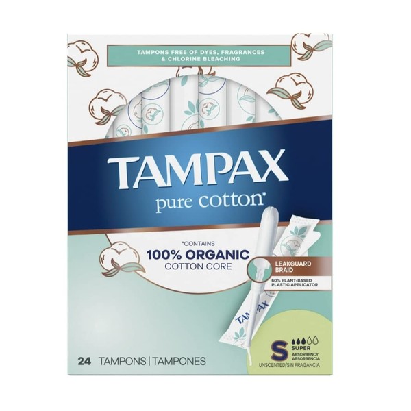 TAMPAX Pure 100% Organic Cotton Core Super Absorbency Tampons - 24 ct