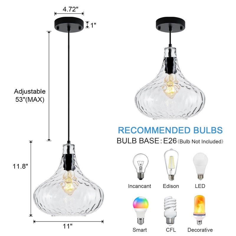KOKAiZeeKi 11 Inch Kitchen Island Pendant Light – Blown Glass