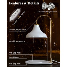 ERSHIXUN Gifts for Women – White Candle Warmer Lamp with Timer & Dimmer for Scented Jar Candles, Ideal Home Décor Gift for Women, Includes 2 Bulbs