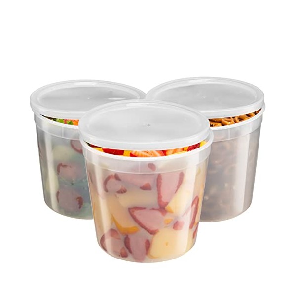 [20 Sets] 86 oz. Plastic Food Storage Deli Containers with Lids, Ice Cream Bucket & Soup Pail