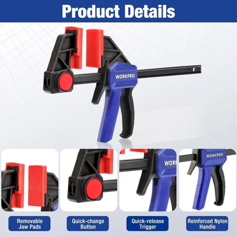 WORKPRO Mini Bar Clamps for Woodworking 6" One-Handed Spreader/Bar Clamp