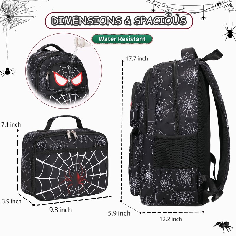 AUIVTY Kids Backpack Boys Spider Backpack with Lunch Box Kindergarten