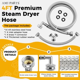 AMI PARTS 4FT Premium Steam Dryer Hose Installation Kit-Include 4 Ft 90 Degree Elbow Stainless Steel Hose,1 Foot Inlet Adapter Hose and Y Connector-Fit to All Steam Dryers by AMI PARTS