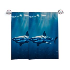 Turamurra Hand Towels Set of 2 Ocean Shark Themed Towels for Bathroom Decorative, Bath Towels, Soft Absorbent Towels for Farmhouse Home Decor Gifts for Women 14 x 28 in