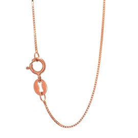 JewelStop 10k Solid Rose Gold 0.45 mm Dainty Thin Box Chain Necklace, Spring Ring Clasp - 20 Inches