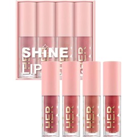 Set de 4 Brillos de Labios Hidratantes Nude, Gloss Líquido Efecto Cristal y Voluminizador, Larga Duración e Impermeable, Tinta Lip Gloss Tipo Jalea para Mujer