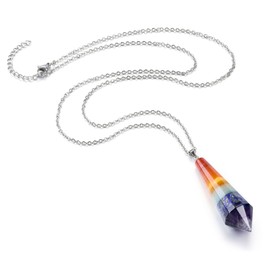 GEHECRST 7 Chakra Pendant with Adjustable Chain 12 Faceted Lace Gemstone Pendant Necklace Reiki Healing Gemstone Jewellery for Men and Women, Gemstone, metal, Amethyst, lapis lazuli, quartz