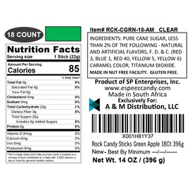 Extra Large Rock Candy Sticks: 18 Green Rock Candy Sticks - Green Apple - Individually Wrapped for Party Favors, Candy Buffet, Birthdays, Baby & Bridal Showers, Old Fashioned Espeez Bulk Candy