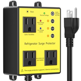 Refrigerator Surge Protector, 3-Outlet for Home Appliance, Time Delay, LED Indicator Light & 110dB Alarm, Protects Against Voltage Abnormalities, Brownout, Spike, Instant Surge-Yellow