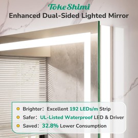 TokeShimi 24x32 LED Mirror for Bathroom,Backlit + Front lit,Lighted Mirrors for Bathroom Wall,Stepless Dimmable 3 Colors,Shatterproof,Tempered Glass,Memory Function,UL Listed
