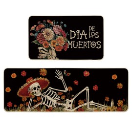 Artoid Mode Tapetes de Cocina Día de Muertos Juego de 2 43x73 + 43x118 cm