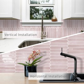 Pink Long Hexagon Tile Peel and Stick Backsplash, 10 Sheets Self-Adhesive Wall Tiles Stick on Back Splash for Kitchen, Bathroom, Fireplace,RV(12"×12")