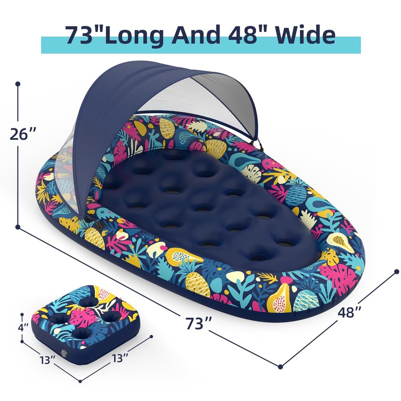 Sunikko X 3-in-1 Pool Floats with Canopy Cup Holder, XL