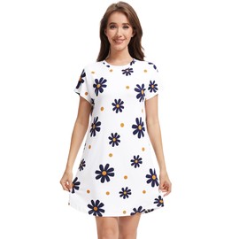 WiWi Nightgowns for Women Soft Short Sleeve Gowns Sleepwear Sleep Shirts Cool Nightwear Viscose from Bamboo S-XXL, Daisy, Large