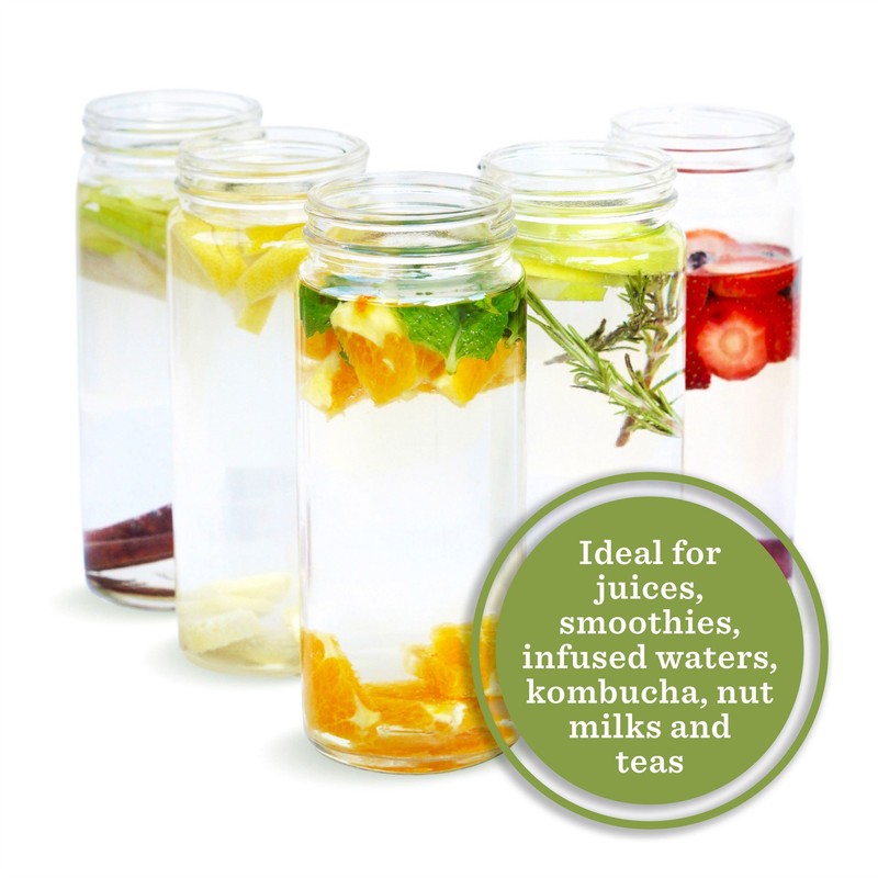 Glass Water Bottles Set - 6 Pack Wide Mouth with