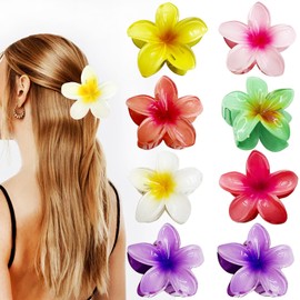 Flower Hair Clips, Pack of 8 Flower Hair Clips, Hawaiian Flower Claw Clips, Large Hair Clips, Non-Slip Flower Hair Clips for Women, Girls, Gifts (8 Colours)