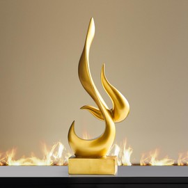 AWNR Abstract Sculpture Gold Decor: Flame Statue Resin Art Figurines Modern Home Decor for Living Room TV Stand Office Shelf Accents Minimalist Centerpiece Table Decorations