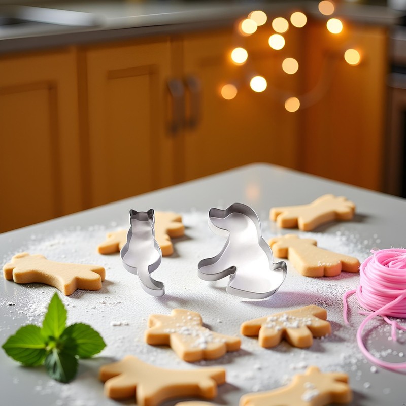 2 Pcs Silver Cookie Cutters Set Cat Dog Cookie Cutter