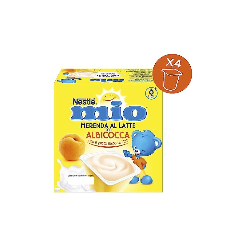 NESTLÉ MIO Merenda al Latte Albicocca, 4 Vasetti da 100g