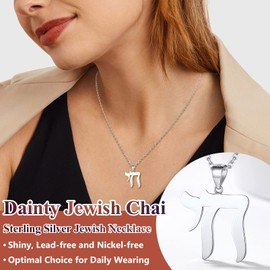 Sterling Silver Necklace Chai Hebrew Jewish Jewelry for Women Sterling Silver Comfort Fit Design for Wife Girlfriend