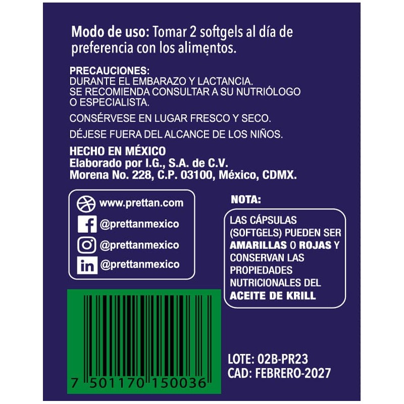 Prettán XIII Aceite de Krill Antartico Omega 3, Frasco c30
