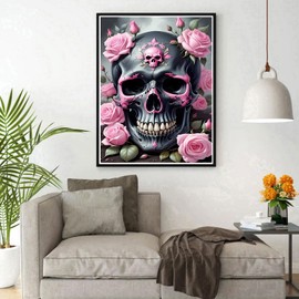 DPHERO DIY Skull Diamond Painting Pictures for Adults Beginners, 5D Rose Flowers Diamond Painting Set, DIY Horror Skeleton Round Stones Diamond Art Kits, Diamond Art for Home Decor 30 x 40 cm