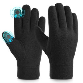 Cierto Running Gloves, Men's, Cold Protection, Smartphone Compatible, Thermal Gloves, Winter, Fleece Material, Thin, Warm, Simple, Cycling, Fishing, Climbing, Camping, Playing in the Snow, Black, M,