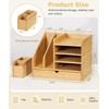 Cozivolife Bamboo Desk Organizer with File Holders, Wooden Table Files