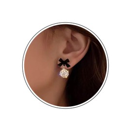 Wendalern Boho Black Bow Stud Earrings Cubic Zirconia Crystal Snowflake Dangle Earrings Gold Rhinestone Snowflake Drop Earrings Vintage Bowknot Crystal Statement Earrings Jewelry for Women Girls