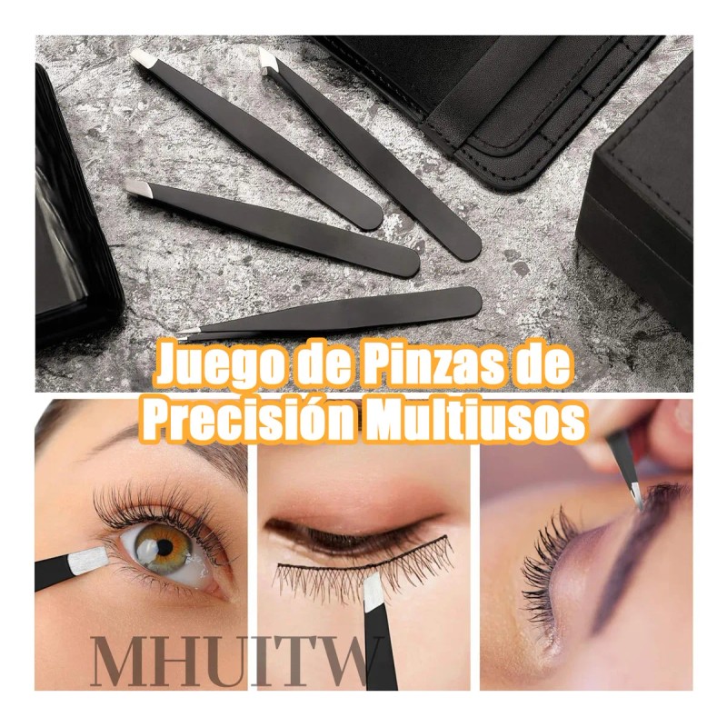Kit 6pzs Pinzas Para Cejas Profesionales Con Tijera Curvadas