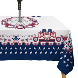 bnhjsdw 4th of July Tablecloth with Zipper 60x84 Inch American Flag and Star Table Cloths, Red, White and Blue Patriotic Tablecloths for Outdoor Picnic and Patio-Rectangle
