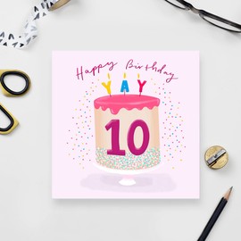 Old English Co. 10th Birthday Card - Girl - 10th Birthday Card - Daughter Granddaughter Niece - Blank Inside and Envelope