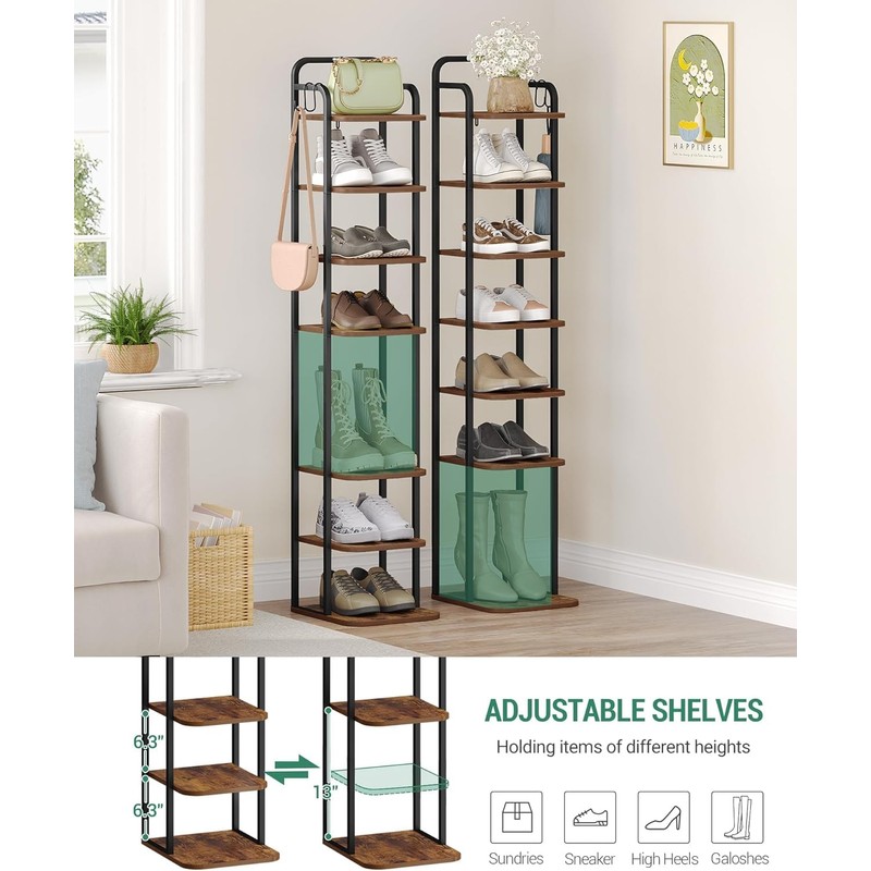 Hzuaneri 8 Tiers Vertical Shoe Rack, Narrow Shoe Tower, Tall