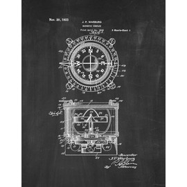 Magnetic Compass Patent Print Chalkboard (5" x 7") M15948
