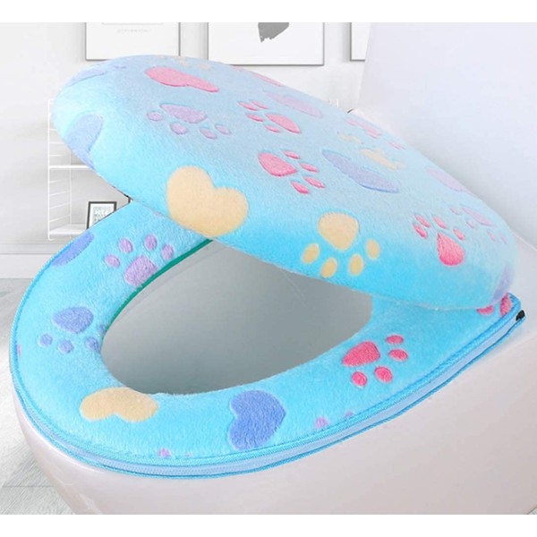 homeyuser Toilet Seat Cover Set Soft Coral Fleece Two-piece Washable Toilet Seat Lid Cover Pad Toilet Mat Cushion Washable Cloth Toilet Seat Cover Pads (blue2)
