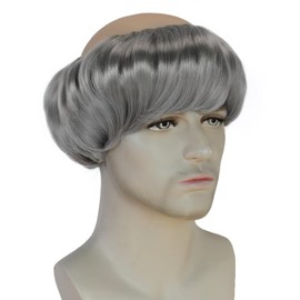 Short Monk Wig Grey Gray Funny Wigs for Adults Cosplay Monk Costume Men Halloween Bald Wig Ugly Wigs for Friar Costume Christmas Themed Party Outfit +Hair Cap