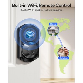 TEEHO TE012W WiFi Smart Lock, Fingerprint Door Lock with Built-in Wi-Fi, Keyless Entry Keypad Smart Deadbolt, App Remote Control, Alexa Compatible, IP55 Waterproof for Front Door – Matte Black