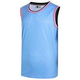 DEHANER Basketball Jerseys for Men Mesh Athletic Sports Uniform Team Classic T-Shirt Classic Tank Tops,Black Neckline-Light Blue Jersey,Men Size X-Large