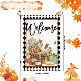 Welcome Fall Pumpkin Garden Flag 12x18 Inch Double Sided for Outside Thanksgiving Burlap Welcome Autumn Yard Flag (Fall-01)