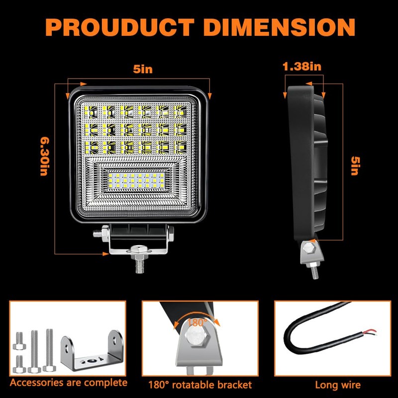 LikeSafe LED Lights for Car, 4 Inch 126W LED Pod