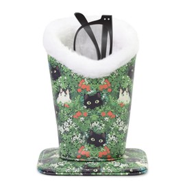 FlyingMage Plush Lined Eyeglasses Holder, Cute Magnetic PU Leather Glasses Stand Case for Women Men Kids (Green Cats)