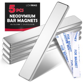 LOVIMAG Magnets with Adhesive Backing, Magnet Strips Heavy Duty, Flat Magnets for Whiteboard, Craft, Fridge, Office, Kitchen, Science - 60 x 10 x 3mm, Pack of 5