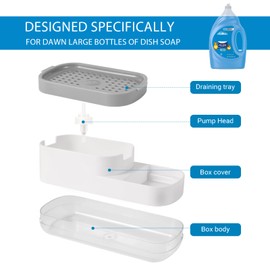 Dish Soap Dispenser for Dawn, Dish Soap Dispenser with Sponge Holder for Kitchen, Plastic, Reusable (Contains 1 Sponge)